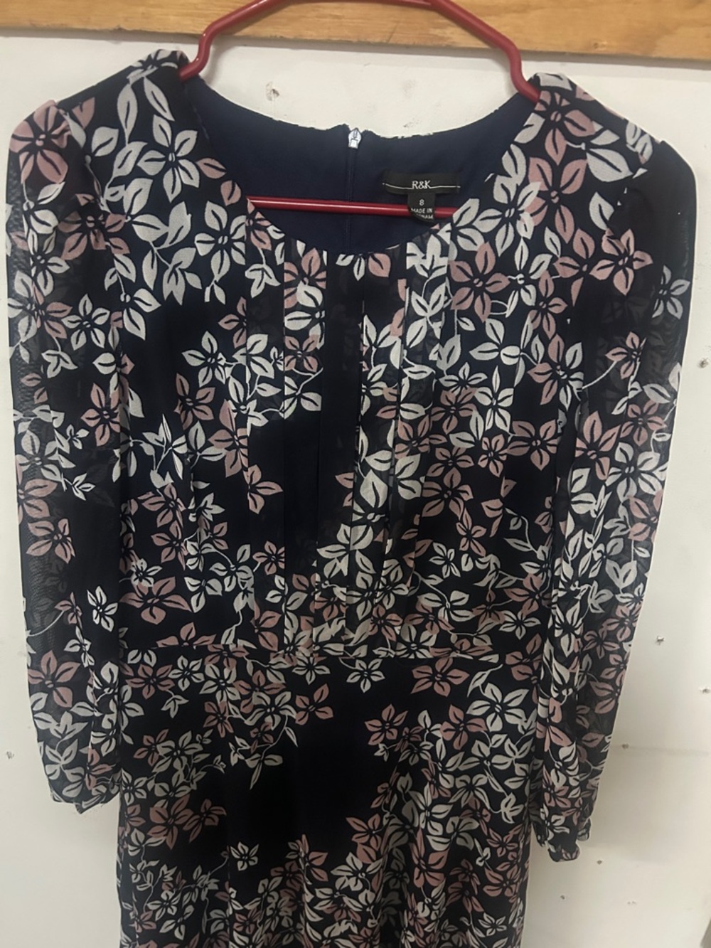 R&K Black Dress with Pink & Cream Floral Pattern